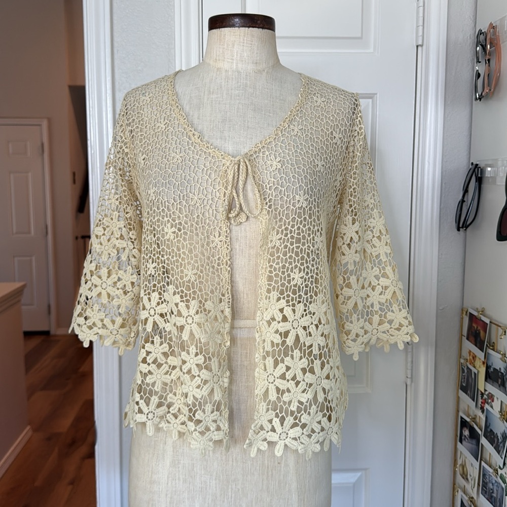 Y2k vintage tie front crochet cardigan